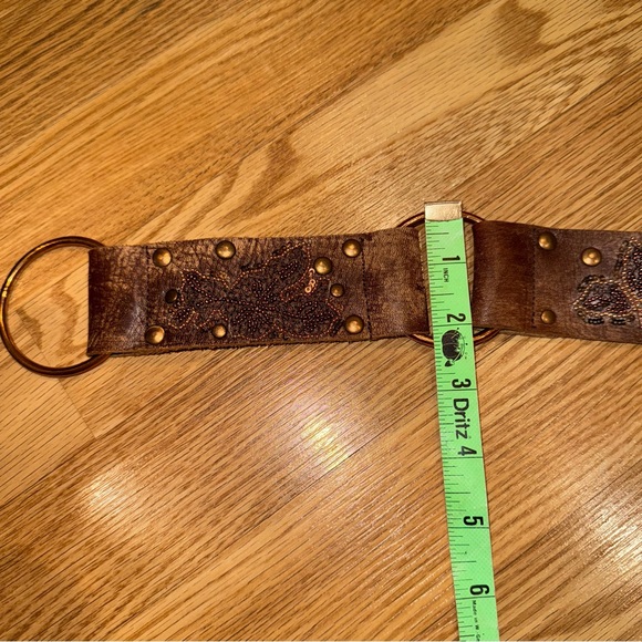 Betsey Johnson‎ Brown Studded Beaded Leather Belt with Embroidery sz Medium main image 7